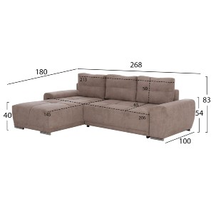 76023 ΚΑΝΑΠΕΣ ΚΡΕΒΑΤΙ ΑΡΙΣΤΕΡΗ ΓΩΝΙΑ COMFYRA HM3336.03L ΜΠΕΖ ΥΦΑΣΜΑ 268x180x83Υεκ