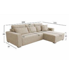 76024 ΚΑΝΑΠΕΣ ΚΡΕΒΑΤΙ ΑΝΑΣΤΡΕΨΙΜH ΓΩΝΙΑ CORNERA HM3335.03 ΜΠΕΖ ΥΦΑΣΜΑ 269x155x89Yεκ
