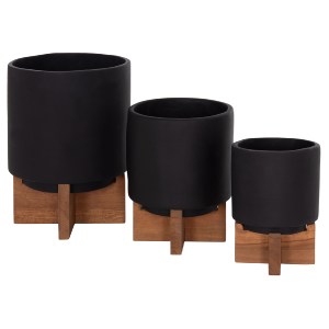 76110 ΣΕΤ 3 ΓΛΑΣΤΡΕΣ ΜΕ TEAK ΒΑΣΕΙΣ TANTI HM4685.01 FIBER CEMENT ΣΕ ΜΑΥΡΟ ΧΡΩΜΑ