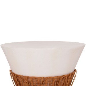 76170 ΤΡΑΠΕΖΙ ΣΑΛΟΝΙΟΥ PERRAL HM18164.02L FIBER CEMENT ΛΕΥΚΟ-ΦΥΣΙΚΟ RATTAN--Φ55x45Υεκ
