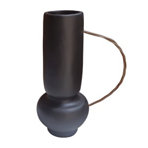 76289 ΔΙΑΚΟΣΜΗΤΙΚΟ ΒΑΖΟ MIBO HM4688.01L ΤΕΡΑΚΟΤΑ ΜΑΥΡH-ΧΕΡΟΥΛΙ ΦΥΣΙΚΟ RATTAN 20.5x15.5x35Υεκ