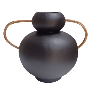 76290 ΔΙΑΚΟΣΜΗΤΙΚΟ ΒΑΖΟ MIBO HM4688.01S ΤΕΡΑΚΟΤΑ ΜΑΥΡH--ΧΕΡΟΥΛΙΑ ΦΥΣΙΚΟ RATTAN 22.5x17x19Υεκ