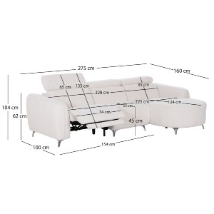 76345 ΚΑΝΑΠΕΣ ΔΕΞΙΑ ΓΩΝΙΑ 3Θ ΜΕ RECLINE VALENTE HM3317.02R ΜΠΕΖ ΥΦΑΣΜΑ 275x160x104Yεκ