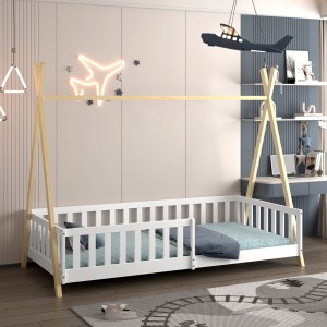 76363 ΚΡΕΒΑΤΙ ΠΑΙΔΙΚΟ ΜΕ ΚΑΓΚΕΛΑ MUNK HM739.03 τ.MONTESSORI ΠΕΥΚΟ ΦΥΣΙΚΟ-ΛΕΥΚΟ--190x90εκ