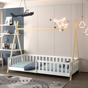76363 ΚΡΕΒΑΤΙ ΠΑΙΔΙΚΟ ΜΕ ΚΑΓΚΕΛΑ MUNK HM739.03 τ.MONTESSORI ΠΕΥΚΟ ΦΥΣΙΚΟ-ΛΕΥΚΟ--190x90εκ