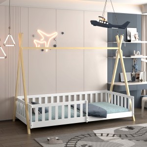 76363 ΚΡΕΒΑΤΙ ΠΑΙΔΙΚΟ ΜΕ ΚΑΓΚΕΛΑ MUNK HM739.03 τ.MONTESSORI ΠΕΥΚΟ ΦΥΣΙΚΟ-ΛΕΥΚΟ--190x90εκ