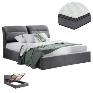 76455 ΚΡΕΒΑΤΙ ΔΙΠΛΟ & ΣΤΡΩΜΑ KENDRA HM10720.01 ΓΚΡΙ ΒΕΛΟΥΔΟ ΜΕ ΑΠΟΘ.ΧΩΡΟ--ΓΙΑ 160x200εκ