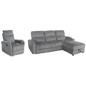 76465 ΣΕΤ ΚΑΝΑΠΕΣ-ΠΟΛΥΘΡΟΝΑ RELAX SYNTHIA HM10736.03 ΓΚΡΙ ΥΦΑΣΜΑ-ΗΛ.ΑΝΑΚΛΙΣΗ [R]