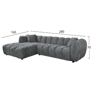 76685 ΚΑΝΑΠΕΣ ΓΩΝΙΑ (ΑΡΙΣΤΕΡΗ) LYKKE HM3326.01L ΓΚΡΙ ΥΦΑΣΜΑ 280x89-165(η γωνία)x70Υεκ