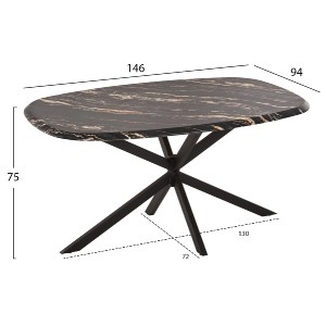 76727 ΤΡΑΠΕΖΙ ΟΒΑΛ RODDEN HM11903.02 ΜΕ WERZALIT BLACK/GOLD MARBLE-ΜΑΥΡΗ ΒΑΣΗ 146x94x75Υεκ