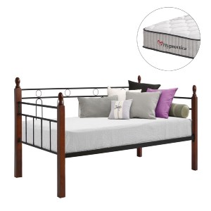 76955 ΚΑΝΑΠΕΣ ΚΡΕΒΑΤΙ ΜΕ ΣΤΡΩΜΑ REVEN HM10755 ΜΕΤΑΛΛΟ & RUBBERWOOD ΣΕ DIRTY OAK--ΣΤΡΩΜΑ 90Χ190εκ