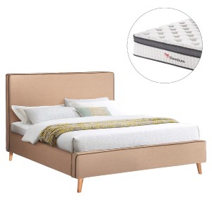 76958 ΚΡΕΒΑΤΙ ΔΙΠΛΟ ΜΕ ΣΤΡΩΜΑ INDRA HM10810.02 ΜΠΕΖ ΥΦΑΣΜΑ--ΓΙΑ ΣΤΡΩΜΑ 160x200εκ