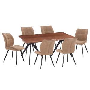 77157 ΣΕΤ ΤΡΑΠΕΖΑΡΙΑΣ 7ΤΜΧ GAFF HM10935.03 MDF TOP ΚΑΡΥΔΙ--ΥΦΑΣΜΑ TAUPE & ΜΕΤΑΛΛΟ ΜΑΥΡΟ
