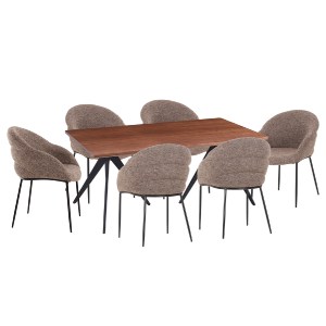 77158 ΣΕΤ ΤΡΑΠΕΖΑΡΙΑΣ 7ΤΜΧ DRENNY HM10936.03 MDF TOP ΚΑΡΥΔΙ--ΥΦΑΣΜΑ TAUPE & ΜΕΤΑΛΛΟ ΜΑΥΡΟ