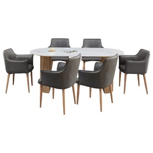 77216 ΣΕΤ ΤΡΑΠΕΖΑΡΙΑΣ 7ΤΜΧ MELLOW HM21360 ΚΕΡΑΜΙΚΟ TOP/MDF ΠΟΔΙΑ--PU ΓΚΡΙ/ΜΕΤΑΛ.ΠΟΔΙΑ