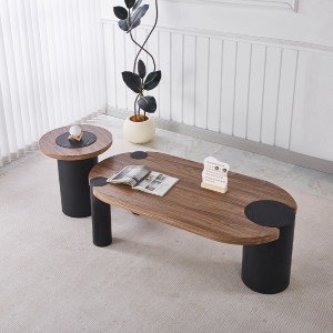 77232 ΤΡΑΠΕΖΑΚΙ ΣΤΡΟΓΓΥΛΟ ΒΟΗΘΗΤΙKΟ OVALON HM18434.05 MDF TOP ΚΑΡΥΔΙ & ΒΑΣΗ ΜΑΥΡΗ Φ45x50Υεκ