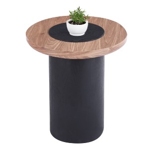 77232 ΤΡΑΠΕΖΑΚΙ ΣΤΡΟΓΓΥΛΟ ΒΟΗΘΗΤΙKΟ OVALON HM18434.05 MDF TOP ΚΑΡΥΔΙ & ΒΑΣΗ ΜΑΥΡΗ Φ45x50Υεκ