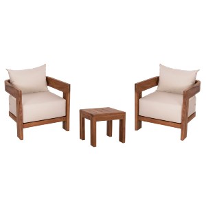 77242 LOUNGE ΣΕΤ KIOTO HM10960 ΤΡΑΠΕΖΑΚΙ & 2 ΠΟΛΥΘΡΟΝΕΣ--ΞΥΛΟ TEAK--ΜΠΕΖ ΜΑΞΙΛΑΡΙΑ
