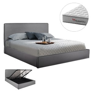 77253 ΚΡΕΒΑΤΙ ΔΙΠΛΟ & ΣΤΡΩΜΑ ALLIE HM10768.01 ΓΚΡΙ ΥΦΑΣΜΑ ΜΕ ΑΠΟΘ.ΧΩΡΟ--ΓΙΑ 160x200εκ.