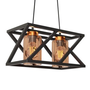 alpha-MEC-1205-2BLACK-13764 ΦΩΤΙΣΤΙΚΟ ΚΡΕΜΑΣΤΟ ΔΙΦΩΤΟ ΜΕΤΑΛΛΙΚΟ ΜΑΥΡΟ Ε27 40X25X70CM