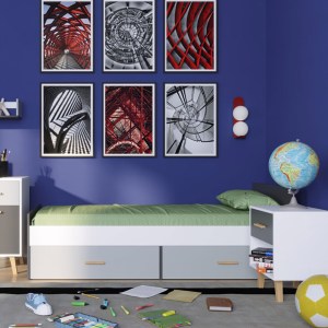 alpha-TIMMYBED2S90-14632 ΚΡΕΒΑΤΙ TIMMY ΛΕΥΚΟ-ΓΡΑΦΙΤΗ-ΓΚΡΙ ΜΕ ΠΑΤΩΜΑ 90X200CM