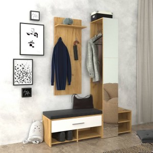 alpha-TO-RUTA-2949 ΣΕΤ ΕΙΣΟΔΟΥ 3 ΤΕΜ. RUTA ΜΕ ΚΑΘΡΕΠΤΗ ΚΑΙ ΜΑΞΙΛΑΡΙ ΧΡΥΣΟΣ ΔΡΥΣ ΜΕ ΛΕΥΚΟ 150X40X199CM