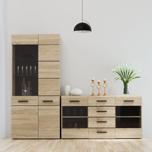 alpha-TO-SOLO2W4S-14143 ΜΠΟΥΦΕΣ SOLO 150X41X82CM SONOMA ΜΕ WENGE ΚΑΙ MDF ΚΑΜΠΥΛΩΤΟ ΤΕΛΕΙΩΜΑ ΣΤΙΣ ΠΟΡΤΕΣ