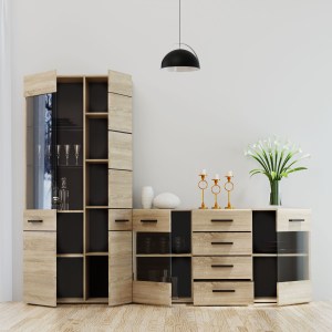 alpha-TO-SOLO2W4S-14144 ΜΠΟΥΦΕΣ SOLO 150X41X82CM SONOMA ΜΕ WENGE ΚΑΙ MDF ΚΑΜΠΥΛΩΤΟ ΤΕΛΕΙΩΜΑ ΣΤΙΣ ΠΟΡΤΕΣ