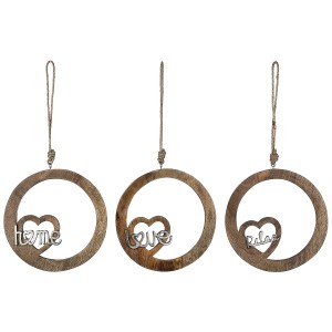 Artelibre - 05160339 ΔΙΑΚΟΣΜΗΤΙΚΟ ΚΡΕΜΑΣΤΟ ΚΥΚΛΟΣ HOME ΜΕ ΚΑΡΔΙΑ ΦΥΣΙΚΟ ΞΥΛΟ 22CM ΣΕ 3 ΣΧΕΔΙΑ