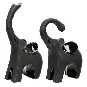 Artelibre - 05161434  SCULPTURE ELEPHANT CERAMIC BLACK 2 ASSORTED 9X6X17CM 9X6X17CM