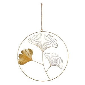 Artelibre - 05161438  ΚΡΕΜΑΣΤΡΑ ΣΤΡΟΓΓΥΛΟ GINKGO MOTIF ΜΕΤΑΛΛΙΚΟ ΧΡΥΣΟ ΧΡΩΜΑ 34X0X49CM 34X0X49CM