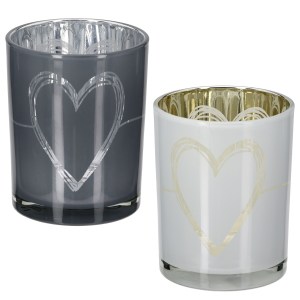 Artelibre - 05161466  ΦΑΝΑΡΙ ΚΥΛΙΝΔΡΙΚΟ ΜΟΤΙΒΟ ΚΑΡΔΙΑΣ ΓΥΑΛΙΝΑ ΣΚΕΥΗ ΓΚΡΙ ΛΕΥΚΟ 2 ΠΟΙΚΙΛΙΑ D10X13CM D10X13CM