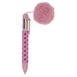 Artelibre - 06530367 ΣΤΥΛΟ 6 ΧΡΩΜΑΤΩΝ ΜΕΛΑΝΙΟΥ ΜΕ ΠΟΜ ΠΟΜ ΡΟΖ ΠΛΑΣΤΙΚΟ 14.2CM