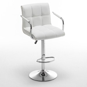 Artelibre - 14240079 ΣΚΑΜΠΟ BAR ARTELIBRE DOKK ΜΕ ΠΛΑΤΗ ΠΤΥΣΣΟΜΕΝΟ ΛΕΥΚΟ PU/ΜΕΤΑΛΛΟ 52X56X94-115CM