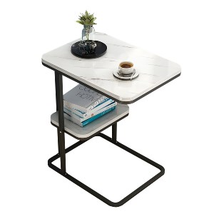 Artelibre - 14370245 ΤΡΑΠΕΖΑΚΙ ΒΟΗΘΗΤΙΚΟ ALAZANI ΛΕΥΚΟ ΜΕ ΟΨΗ ΜΑΡΜΑΡΟΥ MDF/ΜΕΤΑΛΛΟ 50X30X58CM