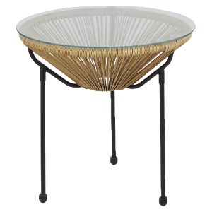 Artelibre - 14450069 ΤΡΑΠΕΖΙ ΚΗΠΟΥ ARTELIBRE GANYMEDE ΦΥΣΙΚΟ/ΜΑΥΡΟ ΜΕΤΑΛΛΟ/ΓΥΑΛΙ/RATTAN Φ50X50CM