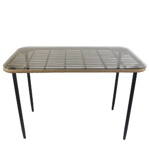 Artelibre - 14510035 ΤΡΑΠΕΖΙ ΚΗΠΟΥ ARTELIBRE ANNIUS ΦΥΣΙΚΟ/ΜΑΥΡΟ ΜΕΤΑΛΛΟ/RATTAN/ΓΥΑΛΙ 120X70X78CM