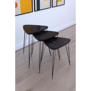 Artelibre - 14870146 ΤΡΑΠΕΖΑΚΙ ΒΟΗΘΗΤΙΚΟ FARAJI ΜΑΥΡΟ/ΟΨΗ ΜΑΡΜΑΡΟΥ ΜΟΡΙΟΣΑΝΙΔΑ/ΜΕΤΑΛΛΟ 35X52CM ΣΕΤ 3ΤΜΧ
