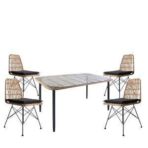 Artelibre - 14990289 ΣΕΤ ΤΡΑΠΕΖΑΡΙΑ ΚΗΠΟΥ ARTELIBRE ANNIUS ΦΥΣΙΚΟ/ΜΑΥΡΟ ΜΕΤΑΛΛΟ/RATTAN/ΓΥΑΛΙ ΜΕ 4 ΚΑΡΕΚΛΕΣ 14990289