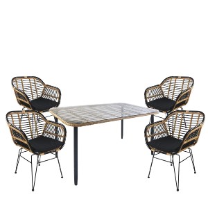 Artelibre - 14990293 ΣΕΤ ΤΡΑΠΕΖΑΡΙΑ ΚΗΠΟΥ ARTELIBRE ANNIUS ΦΥΣΙΚΟ/ΜΑΥΡΟ ΜΕΤΑΛΛΟ/RATTAN/ΓΥΑΛΙ ΜΕ 4 ΚΑΡΕΚΛΕΣ 14990293