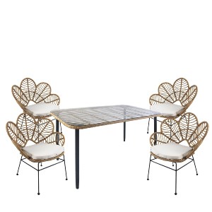 Artelibre - 14990317 ΣΕΤ ΤΡΑΠΕΖΑΡΙΑ ΚΗΠΟΥ ARTELIBRE ANNIUS ΦΥΣΙΚΟ/ΜΑΥΡΟ ΜΕΤΑΛΛΟ/RATTAN/ΓΥΑΛΙ ΜΕ 4 ΚΑΡΕΚΛΕΣ 14990317