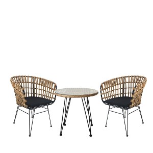 Artelibre - 14990346 ΣΕΤ ΤΡΑΠΕΖΑΡΙΑ ΚΗΠΟΥ ARTELIBRE EUSEBIO ΦΥΣΙΚΟ/ΜΑΥΡΟ ΜΕΤΑΛΛΟ/RATTAN ΜΕ 2 ΚΑΡΕΚΛΕΣ 14990346