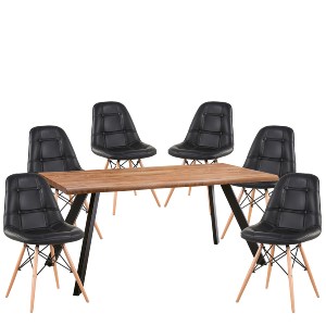 Artelibre - 14990404 ΣΕΤ ΤΡΑΠΕΖΑΡΙΑ (6+1) ARTELIBRE AOSA ΜΑΥΡΟ/HONEY MAPLE ΜΕΤΑΛΛΟ/ΞΥΛΟ/PVC/MDF 160X90X76CM 14990404
