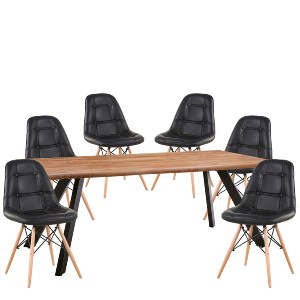 Artelibre - 14990420 ΣΕΤ ΤΡΑΠΕΖΑΡΙΑ (6+1) ARTELIBRE AOSA ΜΑΥΡΟ/HONEY MAPLE ΜΕΤΑΛΛΟ/ΞΥΛΟ/PVC/MDF 200X100X76CM 14990420