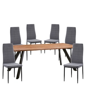 Artelibre - 14990423 ΣΕΤ ΤΡΑΠΕΖΑΡΙΑ (6+1) ARTELIBRE AOSA ΜΑΥΡΟ/HONEY MAPLE/ΓΚΡΙ ΜΕΤΑΛΛΟ/MDF/ΒΕΛΟΥΔΟ 200X100X76CM 14990423
