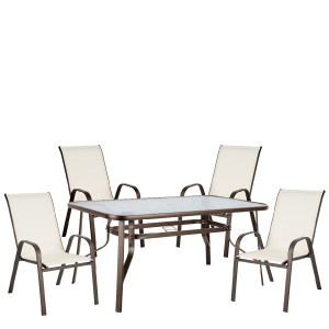 Artelibre - 14990481 ΣΕΤ ΤΡΑΠΕΖΑΡΙΑ ΚΗΠΟΥ ARTELIBRE SUN ΚΡΕΜ/ΚΑΦΕ ΜΕΤΑΛΛΟ/TEXTILENE/ΓΥΑΛΙ ΜΕ 4 ΠΟΛΥΘΡΟΝΕΣ 14990481