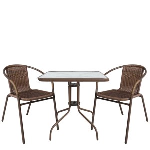 Artelibre - 14990485 ΣΕΤ ΤΡΑΠΕΖΑΡΙΑ ΚΗΠΟΥ ARTELIBRE MARS ΚΑΦΕ ΜΕΤΑΛΛΟ/RATTAN/ΓΥΑΛΙ ΜΕ 2 ΠΟΛΥΘΡΟΝΕΣ 14990485