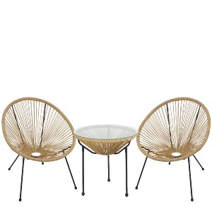 Artelibre - 14990486 ΣΕΤ ΤΡΑΠΕΖΑΡΙΑ ΚΗΠΟΥ ARTELIBRE GANYMEDE ΦΥΣΙΚΟ/ΜΑΥΡΟ ΜΕΤΑΛΛΟ/RATTAN/ΓΥΑΛΙ ΜΕ 2 ΠΟΛΥΘΡΟΝΕΣ 14990486