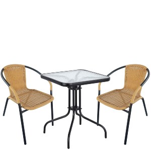 Artelibre - 14990487 ΣΕΤ ΤΡΑΠΕΖΑΡΙΑ ΚΗΠΟΥ ARTELIBRE MARS ΜΑΥΡΟ/ΜΠΕΖ RATTAN/ΓΥΑΛΙ/ΜΕΤΑΛΛΟ ΜΕ 2 ΠΟΛΥΘΡΟΝΕΣ 14990487