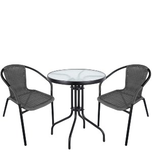 Artelibre - 14990493 ΣΕΤ ΤΡΑΠΕΖΑΡΙΑ ΚΗΠΟΥ ARTELIBRE EARTH ΜΑΥΡΟ/ΓΚΡΙ RATTAN/ΓΥΑΛΙ/ΜΕΤΑΛΛΟ ΜΕ 2 ΠΟΛΥΘΡΟΝΕΣ 14990493